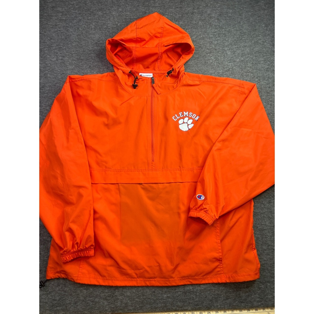 Champion Clemson Tigers Mens 2XL Orange Half Zip Packable Windbreaker Jacket - Picture 2 of 15
